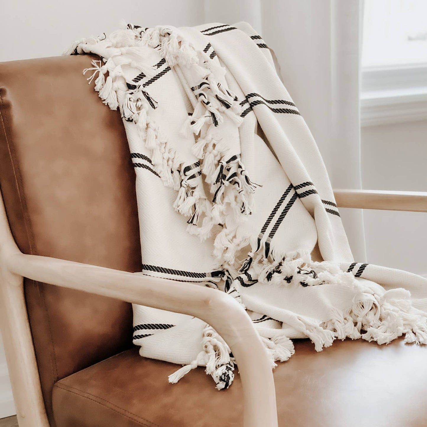 Turkish Throw Blanket in Cream & Black - Loren Estes Studio